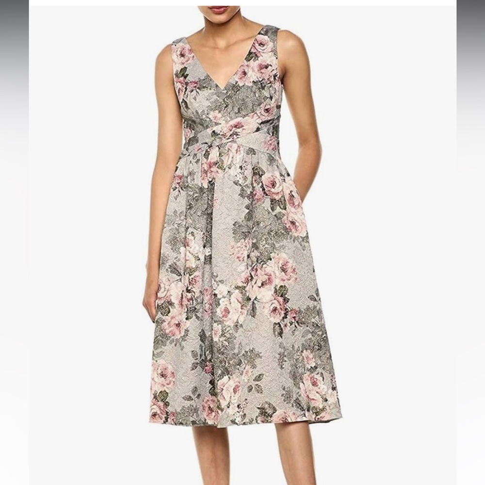 Adrianna Papell Sleeveless Floral Dress with Pleated Waist